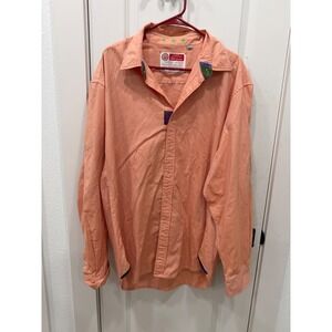 Robert Graham Freshly Laundered Shirt Mens 2XL Salmon Orange Cotton Roll Tab L/S